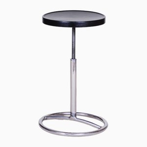 Bauhaus Round Black Piano Stool in Chrome-Plated Steel & Lacquered Wood, Czech, 1930s-WHY-1778080