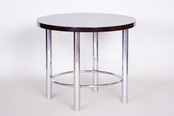 Bauhaus Round Table in Macassar and Chrome-Plated Steel attributed to Mücke Melder, Former Czechoslovakia, 1930s-WHY-1768684