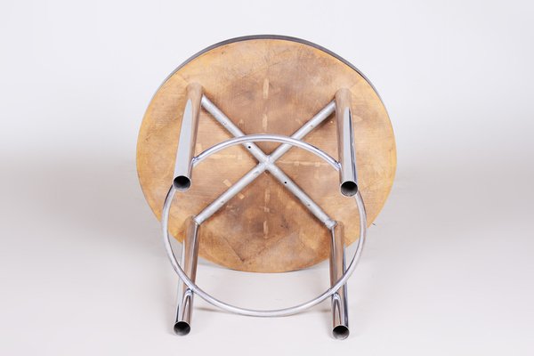 Bauhaus Round Table in Macassar and Chrome-Plated Steel attributed to Mücke Melder, Former Czechoslovakia, 1930s-WHY-1768684