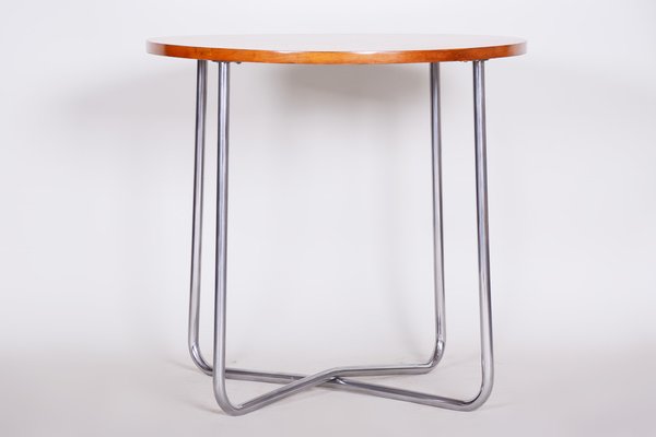 Bauhaus Round Tubular Chrome & Beech Coffee Table attributed to Vichr, 1930s-WHY-1767478