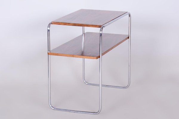 Bauhaus Side Table, Hynek Gottwald, Walnut, Chrome, Czechia, 1930s-WHY-1734488