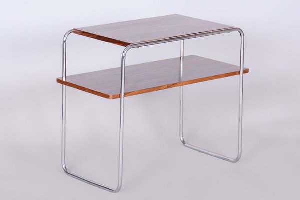 Bauhaus Side Table, Hynek Gottwald, Walnut, Chrome, Czechia, 1930s-WHY-1734488