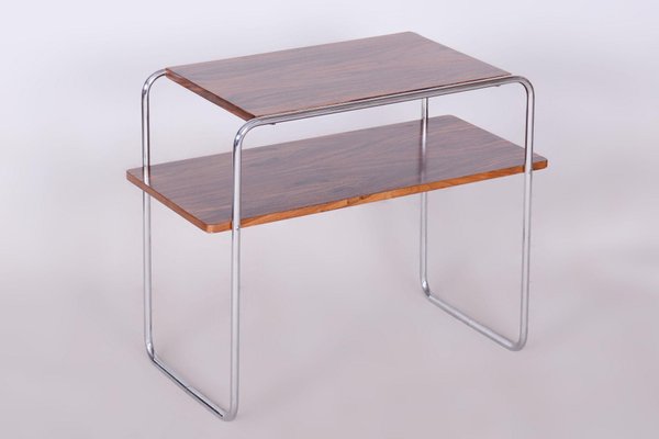 Bauhaus Side Table, Hynek Gottwald, Walnut, Chrome, Czechia, 1930s-WHY-1734488