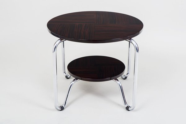 Bauhaus Side Table in Chrome-Plated Steel attributed to Kovona, Macassar, Czech, 1950s-WHY-1776746