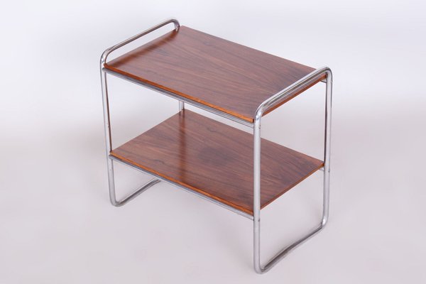 Bauhaus Side Table in Walnut, Chrome-Plated Steel, Czech, 1930s-WHY-1733030