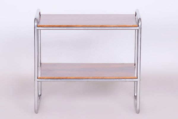 Bauhaus Side Table in Walnut, Chrome-Plated Steel, Czech, 1930s-WHY-1733030