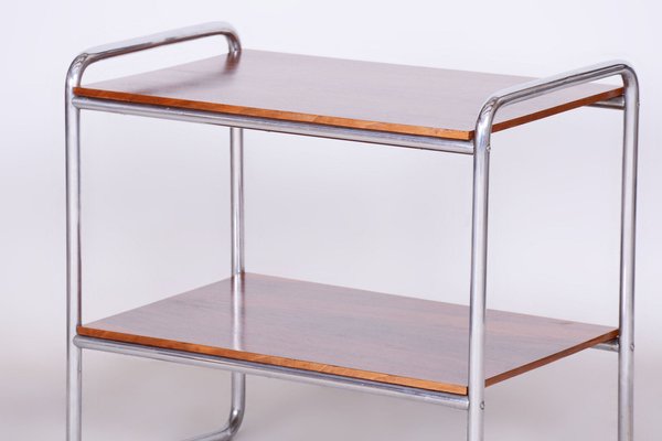 Bauhaus Side Table in Walnut, Chrome-Plated Steel, Czech, 1930s-WHY-1733030