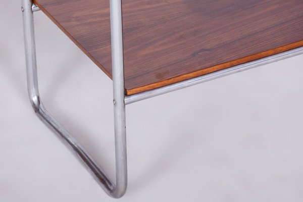 Bauhaus Side Table in Walnut, Chrome-Plated Steel, Czech, 1930s-WHY-1733030