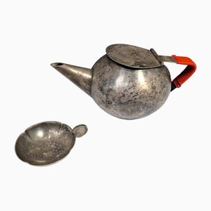 Bauhaus Silver-Plated Teapot and Tea Strainer, WMF, 1950s, Set of 2-UWE-1778659