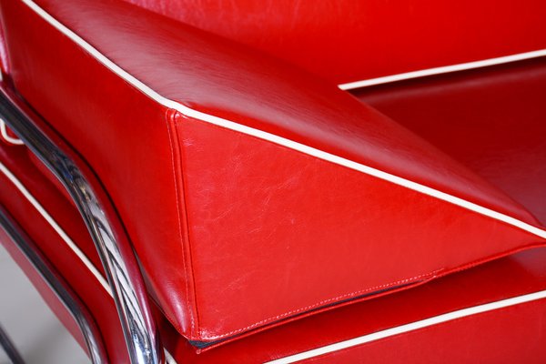 Bauhaus Sofa in Chrome-Plated Steel and Red Leather attributed to Robert Slezák, Former Czechoslovakia, 1950s-WHY-1776756