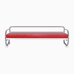 Bauhaus Sofa in Chrome-Plated Steel and Red Leather attributed to Robert Slezák, Former Czechoslovakia, 1950s-WHY-1776756