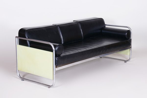 Bauhaus Sofa in Chrome-Plated Steel & High Quality Leather by Vichr a Spoly, Czech, 1930s-WHY-1776764