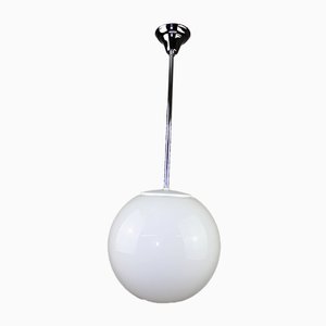 Bauhaus Style Opaline Glass Globe Ceiling Lamp, 1940s-ZWH-888503