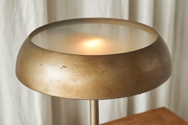 Bauhaus Style Table Lamp in Patinated Metal and Satin Glass, 1940s-FEW-2024217