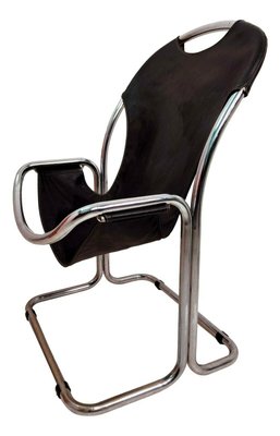 Bauhaus Style Tubular Metal and Faux Leather Collection Chair, 1970s-FIP-1145704