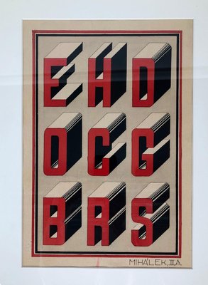 Bauhaus Style Typography Gouache Studies, 1920s, Set of 2-BAF-763556