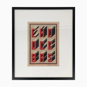 Bauhaus Style Typography Gouache Studies, 1920s, Set of 2-BAF-763556