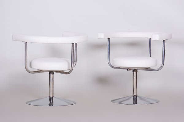 Bauhaus Swivel Chairs in High Quality Leather & Chrome-Plated Steel, Czech, 1940s-WHY-1778088