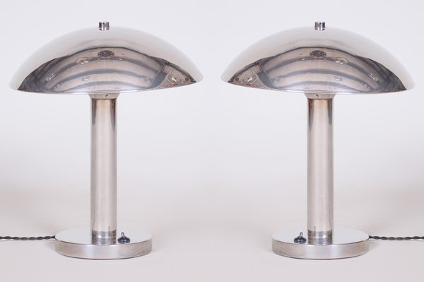 Bauhaus Table Lamps in Chrome-Plated Steel, Former Czechoslovakia, 1930s, Set of 2-WHY-1768692