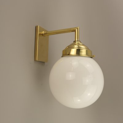 Bauhaus Wall Lamp in Brass with Opal Shade, Germany, 1925-KDB-1785222