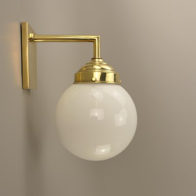 Bauhaus Wall Lamp in Brass with Opal Shade, Germany, 1925-KDB-1785222