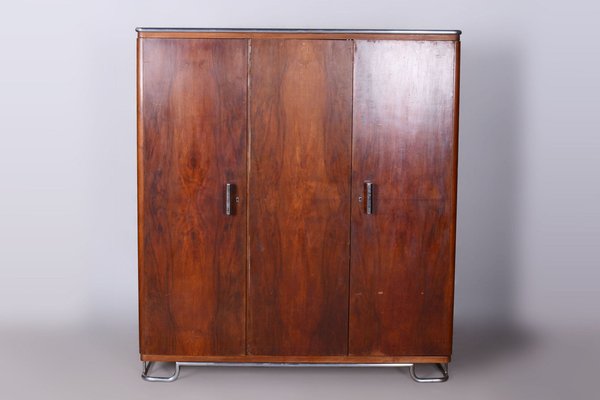 Bauhaus Wardrobe in Walnut and Chrome attributed to Hynek Gottwald, Former Czechoslovakia, 1930s-WHY-1790739