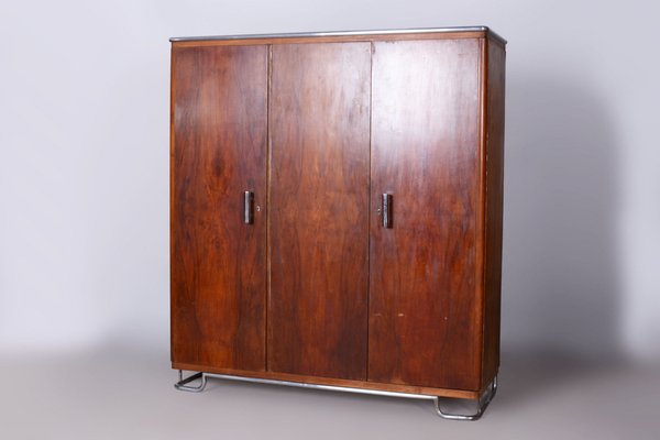 Bauhaus Wardrobe in Walnut and Chrome attributed to Hynek Gottwald, Former Czechoslovakia, 1930s-WHY-1790739