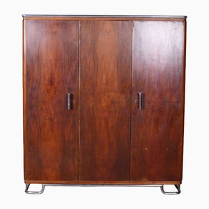 Bauhaus Wardrobe in Walnut and Chrome attributed to Hynek Gottwald, Former Czechoslovakia, 1930s-WHY-1790739