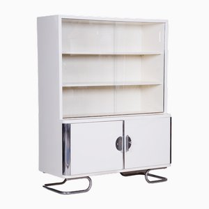 Bauhaus White Chrome-Plated Steel & Lacquered Wood Cabinet attributed to Vichr, 1930s-WHY-1767560