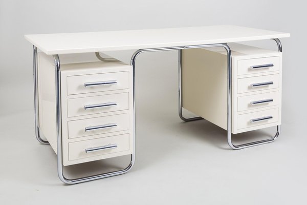 Bauhaus White Desk in Chrome-Plated Steel attributed to Marcel Breuer for Thonet, Czech, 1930s-WHY-1776750