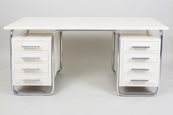 Bauhaus White Desk in Chrome-Plated Steel attributed to Marcel Breuer for Thonet, Czech, 1930s-WHY-1776750