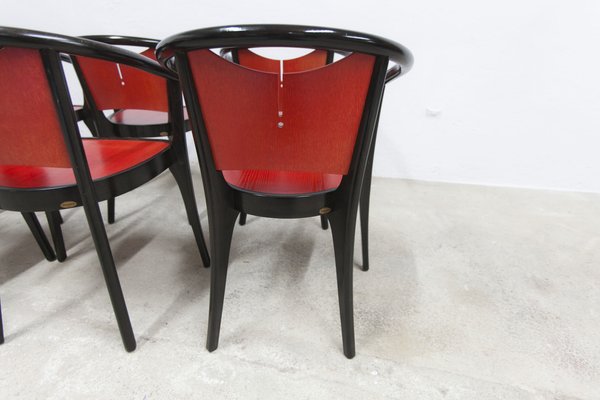 Baumann Armchairs Model Diese in Colour Wengé and Red from Pagnon Pelhaître, Set of 6-VQY-1744130