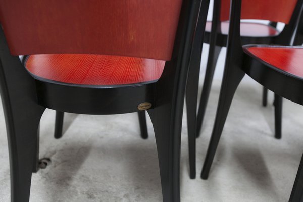 Baumann Armchairs Model Diese in Colour Wengé and Red from Pagnon Pelhaître, Set of 6-VQY-1744130