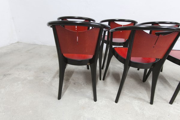 Baumann Armchairs Model Diese in Colour Wengé and Red from Pagnon Pelhaître, Set of 6-VQY-1744130