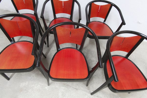 Baumann Armchairs Model Diese in Colour Wengé and Red from Pagnon Pelhaître, Set of 6-VQY-1744130