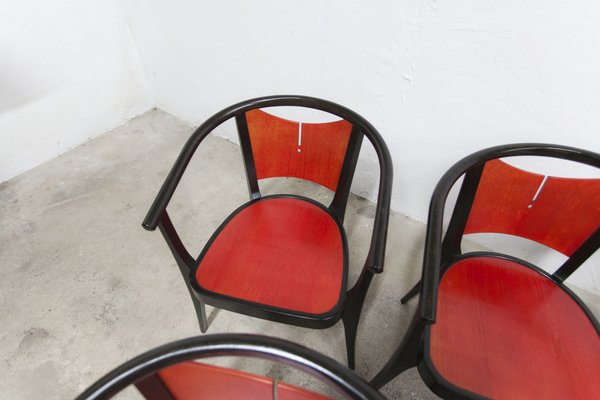 Baumann Armchairs Model Diese in Colour Wengé and Red from Pagnon Pelhaître, Set of 6-VQY-1744130