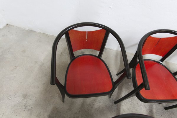 Baumann Armchairs Model Diese in Colour Wengé and Red from Pagnon Pelhaître, Set of 6-VQY-1744130