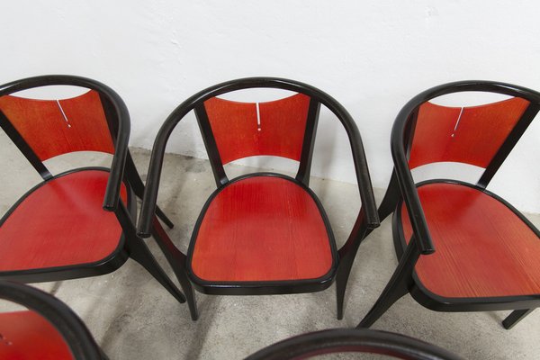 Baumann Armchairs Model Diese in Colour Wengé and Red from Pagnon Pelhaître, Set of 6-VQY-1744130