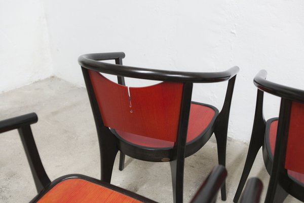 Baumann Armchairs Model Diese in Colour Wengé and Red from Pagnon Pelhaître, Set of 6-VQY-1744130