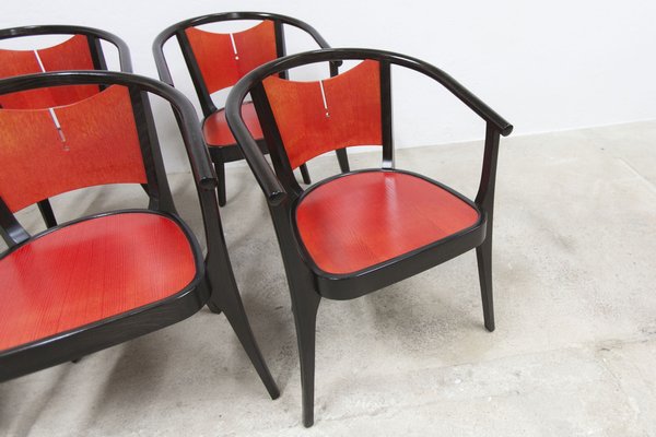 Baumann Armchairs Model Diese in Colour Wengé and Red from Pagnon Pelhaître, Set of 6-VQY-1744130