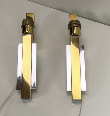 Bd Lumica Brass and Chrome Wall Lamps, 1970s, Set of 2-WZZ-1746290