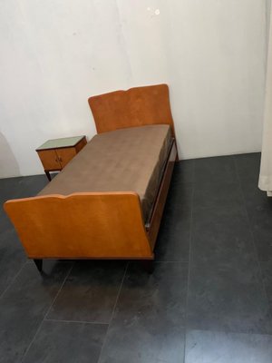 Bed and Nightstand Set In Blond Mahogany Wood, 1950s, Set of 2-IJR-801964