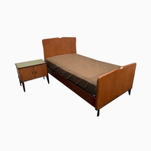 Bed and Nightstand Set In Blond Mahogany Wood, 1950s, Set of 2-IJR-801964