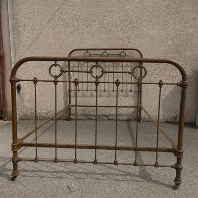 Bed Frame in Wrought Iron and Brass, 1900-SDV-1299582