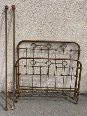 Bed Frame in Wrought Iron and Brass, 1900-SDV-1299582