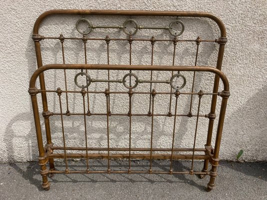 Bed Frame in Wrought Iron and Brass, 1900-SDV-1299582