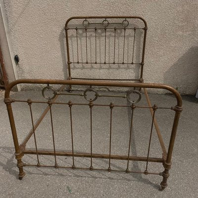 Bed Frame in Wrought Iron and Brass, 1900-SDV-1299582