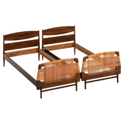 Bed Frames in Walnut and Cane, 1950s, Set of 2-SC-2039394