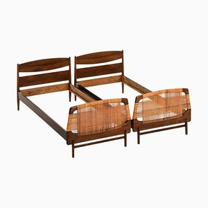 Bed Frames in Walnut and Cane, 1950s, Set of 2-SC-2039394