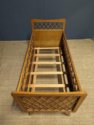 Bed in Oak and Rattan, 1950s-HLV-1797860